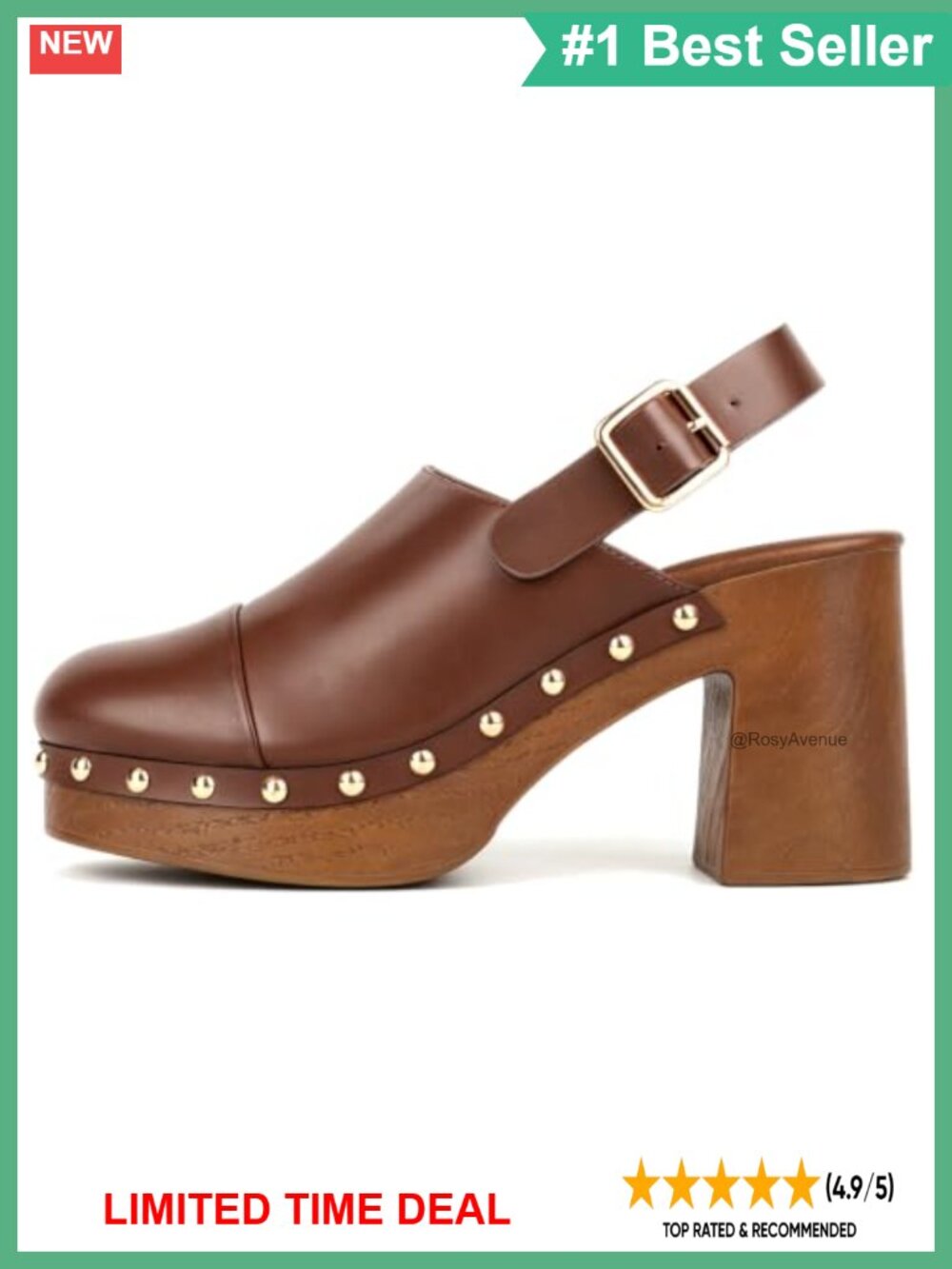 Studded Platform Clogs Heeled Mules Faux Wood Block Heel Women